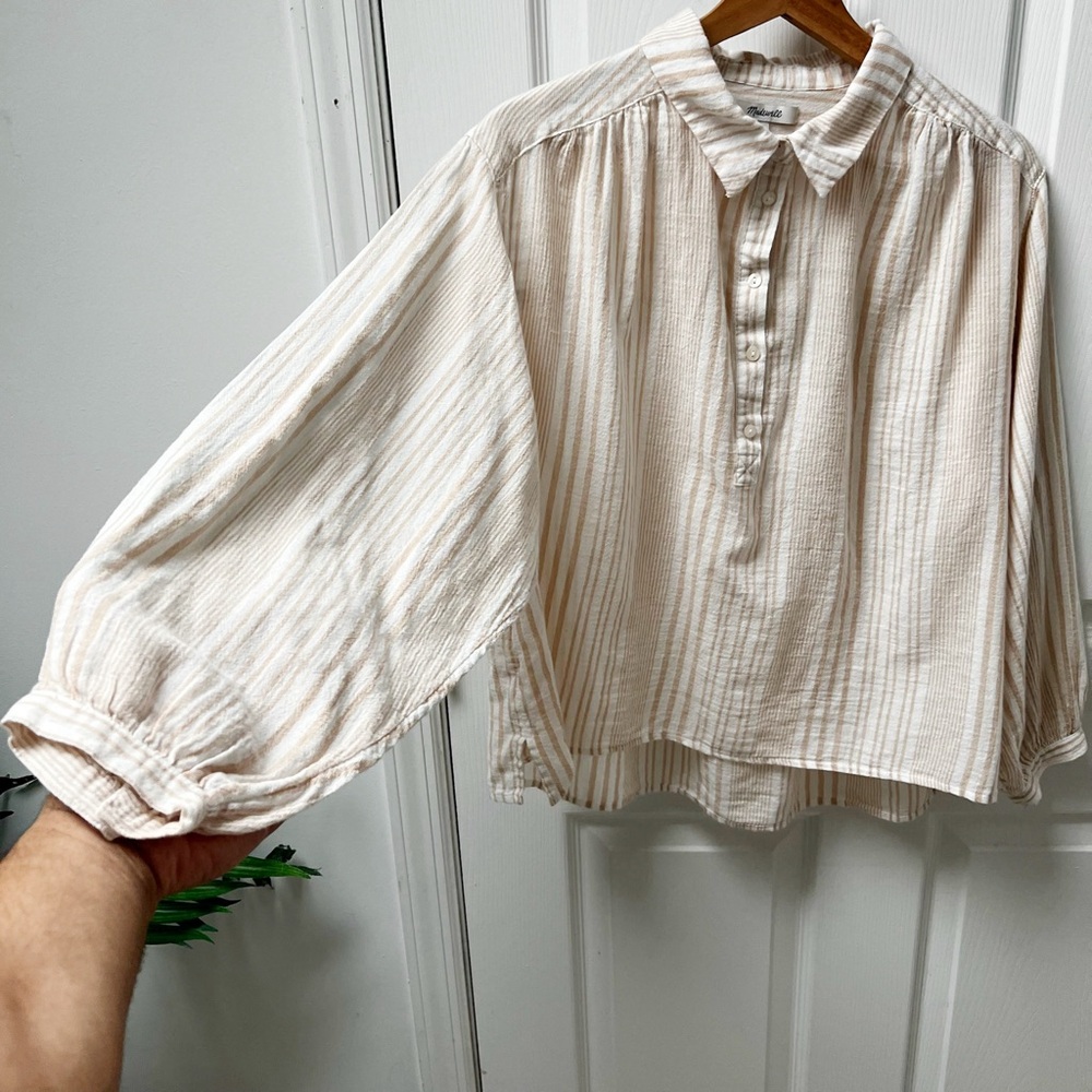 Madewell Gauze Popover Shirt Drop-Shoulder M White Mix Stripe Earthen Flowy - Picture 6 of 10